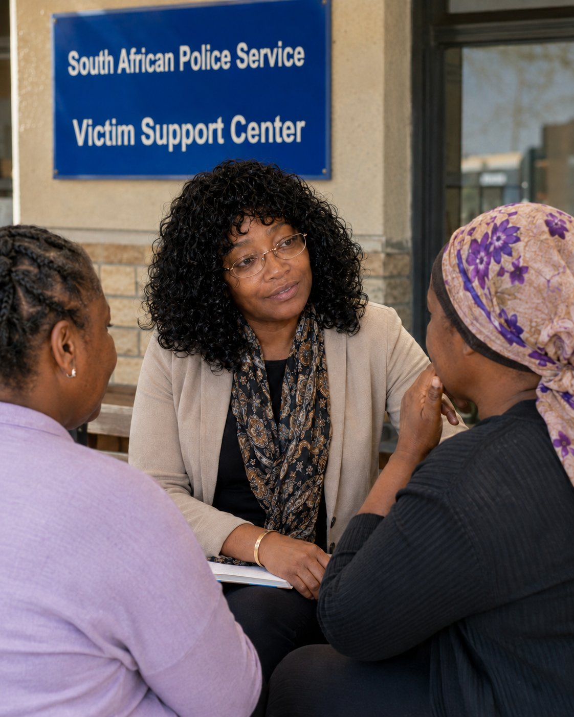 Jasmine providing trauma support at a South African Police Service victim support centre