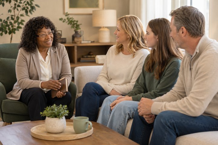 Jasmine in a session with a family